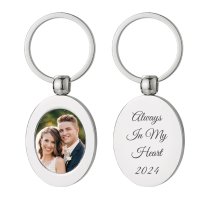Qina C. Custom Full Color Photo Uv Printing Keychain Personalized Text Date Name Engraved Oval Dog Tag Pendant Memorial DIY Gift F/family Husband Wife