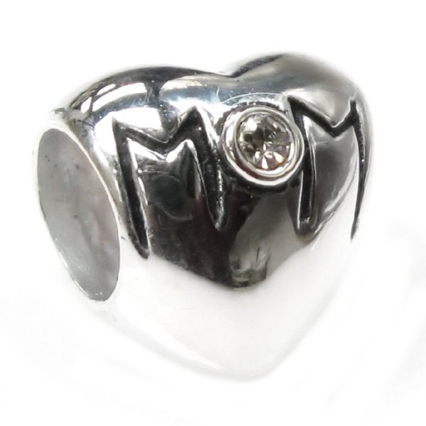 925 Sterling Silver Love Mom Heart Bead Charm For Pandora Troll Biagi Chamilia