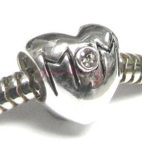 925 Sterling Silver Love Mom Heart Bead Charm For Pandora Troll Biagi Chamilia