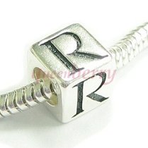 Sterling Silver Dice Cube Letter "R" Bead Charm for Pandora Troll Biagi Chamilia European Jewelry