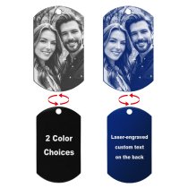Stainless Steel Personalized Photo + Text Engraving Custom Dog Tag w/ Dot Ball Chain Necklace 24" - Handmade