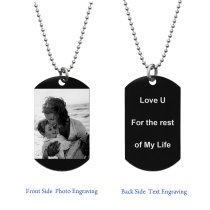 Stainless Steel Personalized Photo + Text Engraving Custom Dog Tag w/ Dot Ball Chain Necklace 24" - Handmade