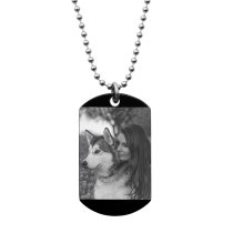 Stainless Steel Personalized Photo + Text Engraving Custom Dog Tag w/ Dot Ball Chain Necklace 24" - Handmade