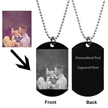 Stainless Steel Personalized Photo + Text Engraving Custom Dog Tag w/ Dot Ball Chain Necklace 24" - Handmade