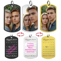 Full Color Uv Coated Photo Printing + Laser Engraved Personalized Custom Calendar Date Memorial Stainless Steel Dog Tag Keychain