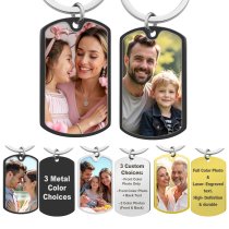 Full Color Photo Printing + Laser Engraved Personalized Message Stainless Steel Custom Dog Tag Key Chain - Handmade- Black