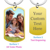 Full Color Photo Printing + Laser Engraved Personalized Message Stainless Steel Custom Dog Tag Key Chain - Handmade- Black