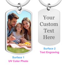 Full Color Photo Printing + Laser Engraved Personalized Message Stainless Steel Custom Dog Tag Key Chain - Handmade- Black