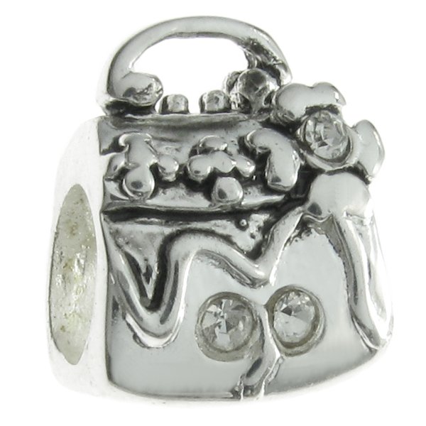 925 Sterling Silver Flower Handbag CZ Bead Charm Pandora Troll Biagi Chamilia
