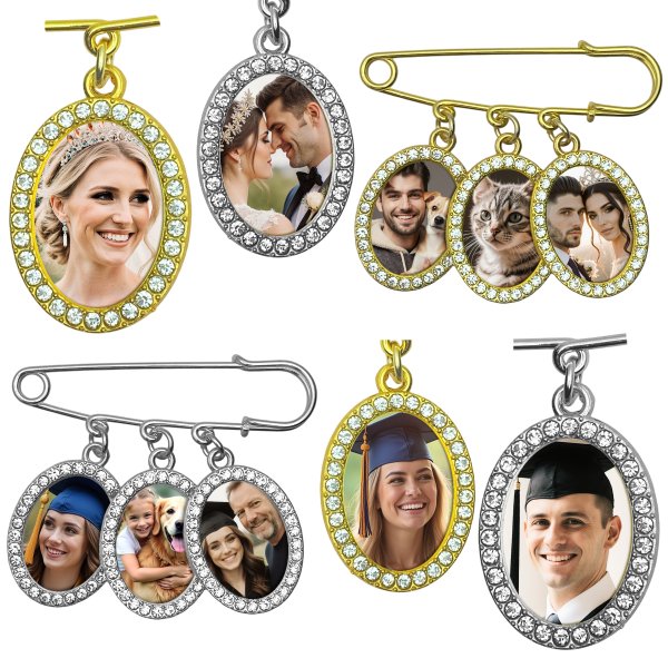 Wedding Bouquet Photo Charm Groom Boutonniere Pins For Bride Custom Pins Lapel Memorial Gifts Bridal Shower Graduation Bachelor Party Father Mother Men Women Lover