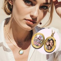 Custom Photo Locket Necklace — 14K Gold Tone Mother of Pearl Personalized Keepsake