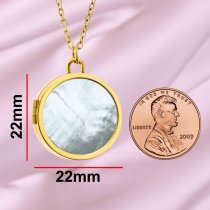 Custom Photo Locket Necklace — 14K Gold Tone Mother of Pearl Personalized Keepsake