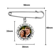 Custom Full Color Photo Printing Personalized Picture Frame Metal Charm Dangle Pendant Bouquet Pin Brooch Wedding Boutonniere