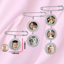 Custom Full Color Photo Printing Personalized Picture Frame Metal Charm Dangle Pendant Bouquet Pin Brooch Wedding Boutonniere