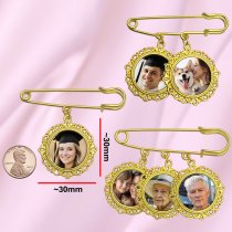 Wedding Bouquet Photo Charms Groom Boutonniere Pins For Bride Custom Pins Memorial Gifts Bridal Shower Graduation Bachelor Party Father Mother Men Women Lover (Round Filigree Gold Tone : UV Photo)