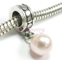 925 Sterling Silver Swarovski Crystal Pink Pearl Dangle Bead Charm For Pandora Troll Biagi Chamilia