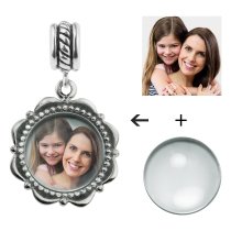 925 Sterling Silver Personalized Photo + Custom Text Dangle Charm Bead