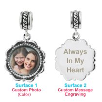 925 Sterling Silver Personalized Photo + Custom Text Dangle Charm Bead