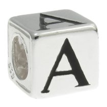 Sterling Silver Dice Cube Letter ″A″ Bead Charm for Pandora Troll Biagi Chamilia