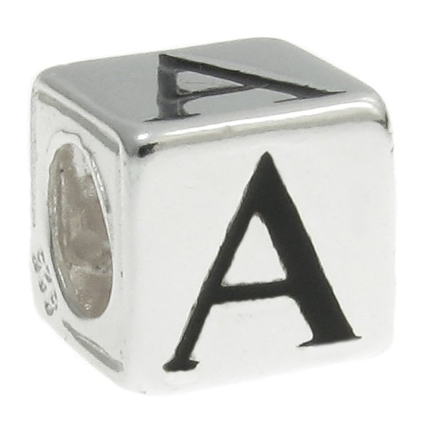 Sterling Silver Dice Cube Letter "A" Bead Charm for Pandora Troll Biagi Chamilia