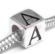 Sterling Silver Dice Cube Letter "A" Bead Charm for Pandora Troll Biagi Chamilia