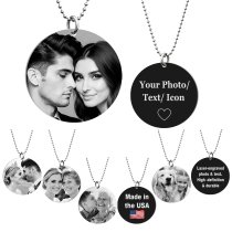 Custom Photo Necklace with Picture Personalized Text Gifts for Mother's Day Father's Day Anniversary Christmas - Mom Boyfriend Husband Girlfriend (Round Tag - Photo Engraving / Optional Text)
