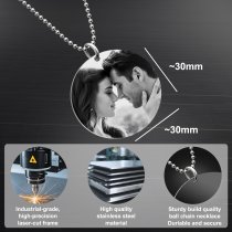 Custom Photo Necklace with Picture Personalized Text Gifts for Mother's Day Father's Day Anniversary Christmas - Mom Boyfriend Husband Girlfriend (Round Tag - Photo Engraving / Optional Text)