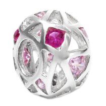 925 Sterling Silver Pink CZ Flower Birthstone October Bead Compatible with Pandora European Story Charm Bracelets Jewelry