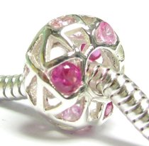 925 Sterling Silver Pink CZ Flower Birthstone October Bead Compatible with Pandora European Story Charm Bracelets Jewelry