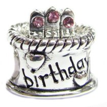 925 Sterling Silver Pink CZ Birthday Cake Charm For Pandora Troll Biagi Chamilia Birthstone October