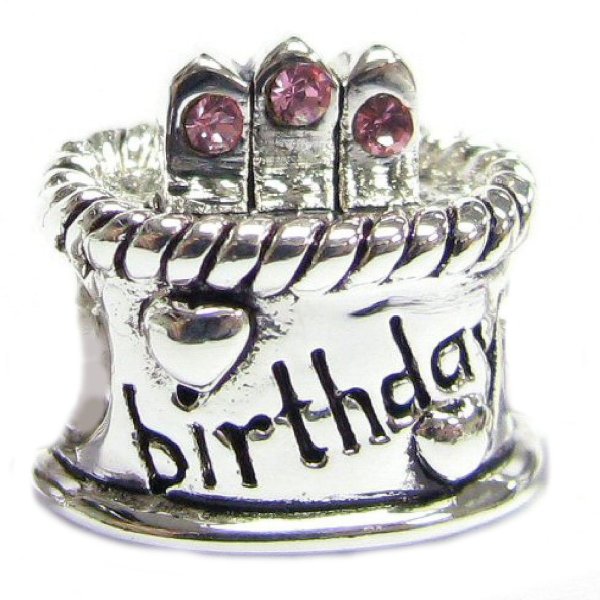 925 Sterling Silver Pink CZ Birthday Cake Charm For Pandora Troll Biagi Chamilia Birthstone October