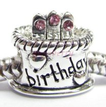 925 Sterling Silver Pink CZ Birthday Cake Charm For Pandora Troll Biagi Chamilia Birthstone October
