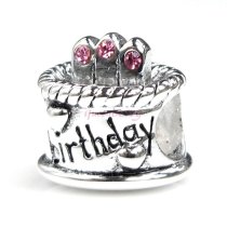 925 Sterling Silver Pink CZ Birthday Cake Charm For Pandora Troll Biagi Chamilia Birthstone October
