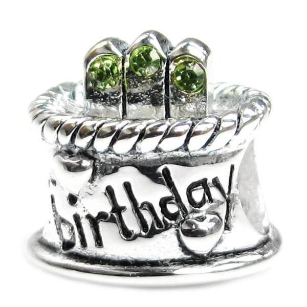 925 Sterling Silver Peridot CZ Birthday Cake Charm For Pandora Troll Biagi Chamilia August Birthstone