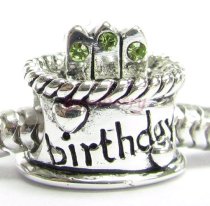 925 Sterling Silver Peridot CZ Birthday Cake Charm For Pandora Troll Biagi Chamilia August Birthstone