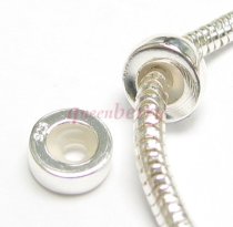 925 Sterling Silver Focal Round Stopper with Rubber Bead for Pandora