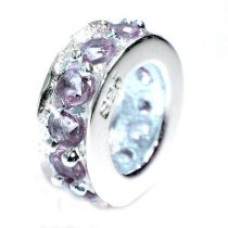 STERLING SILVER Round Rondelle Amethyst February Birthstone CZ Crystal for Pandora Troll European Bead Charm Bracelets
