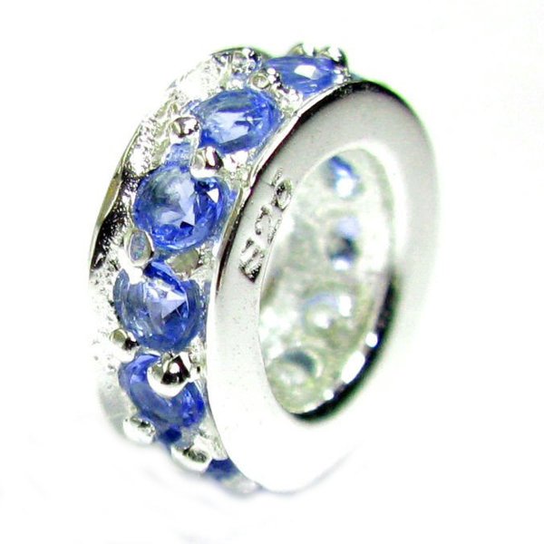 Sterling Silver Blue Glass Simulated September Birthstone European Style Bead Charm
