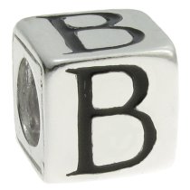 Sterling Silver Dice Cube Letter ″B″ Bead Charm for Pandora Troll Biagi Chamilia