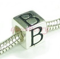 Sterling Silver Dice Cube Letter "B" Bead Charm for Pandora Troll Biagi Chamilia