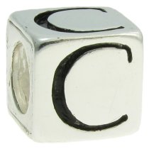 Sterling Silver Dice Cube Letter ″C″ Bead Charm for Pandora Troll Biagi Chamilia