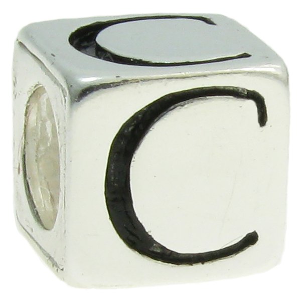 Sterling Silver Dice Cube Letter "C" Bead Charm for Pandora Troll Biagi Chamilia