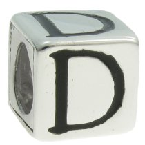 Sterling Silver Dice Cube Letter ″D″ Bead Charm for Pandora Troll Biagi Chamilia