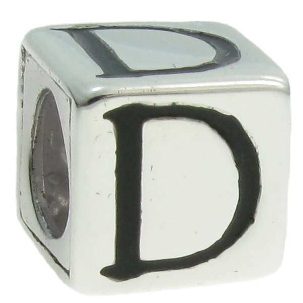 Sterling Silver Dice Cube Letter "D" Bead Charm for Pandora Troll Biagi Chamilia