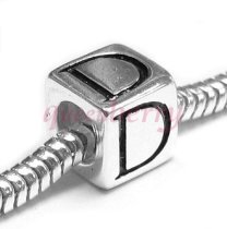 Sterling Silver Dice Cube Letter "D" Bead Charm for Pandora Troll Biagi Chamilia
