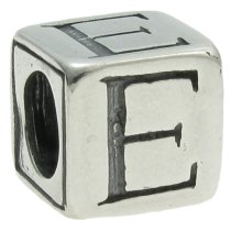 Sterling Silver Dice Cube Letter ″E″ Bead Charm for Pandora Troll Biagi Chamilia