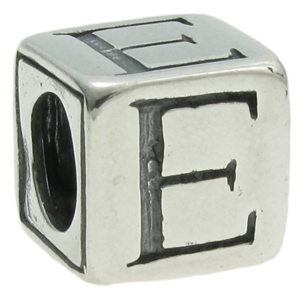 Sterling Silver Dice Cube Letter "E" Bead Charm for Pandora Troll Biagi Chamilia
