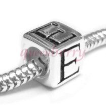 Sterling Silver Dice Cube Letter "E" Bead Charm for Pandora Troll Biagi Chamilia