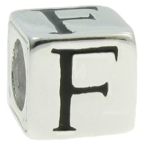 Sterling Silver Dice Cube Letter ″F″ Bead Charm for Pandora Troll Biagi Chamilia