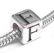 Sterling Silver Dice Cube Letter "F" Bead Charm for Pandora Troll Biagi Chamilia